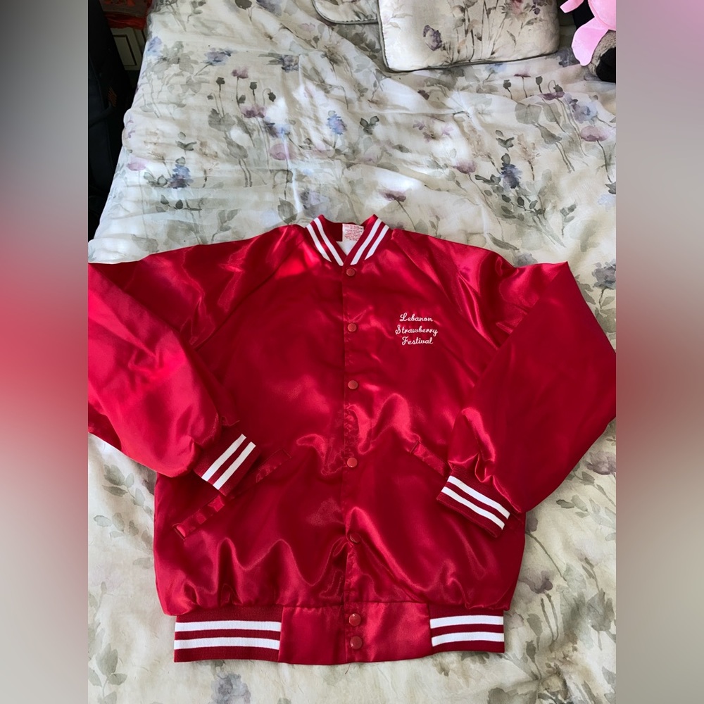 Vintage 80s Red Satin Varsity Jacket Cardinal USA